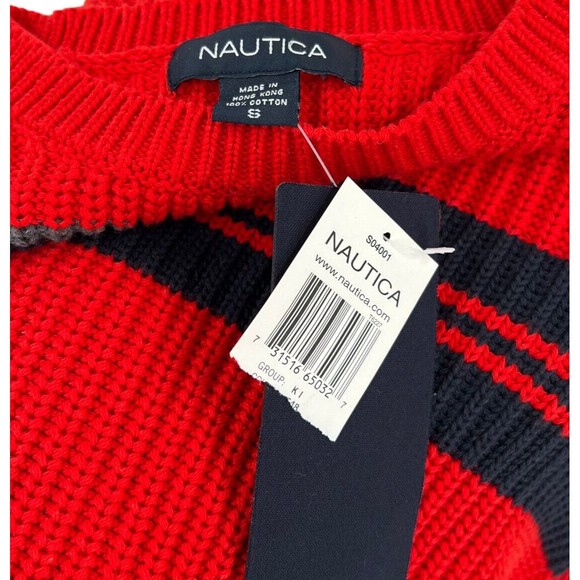 Nautical Sweater Small Men's Pullover Crew Neck Knit Ribbed Long Sleeve Red Blue - Picture 5 of 6